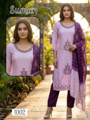 Suman Heavy Roman Silk Kurti Pant with Fancy Heavy Dobby Dupatta Set kurti pant with dupatta Catalogs