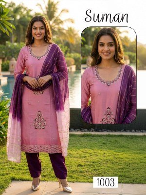 Suman Heavy Roman Silk Kurti Pant with Fancy Heavy Dobby Dupatta Set kurti pant with dupatta Catalogs