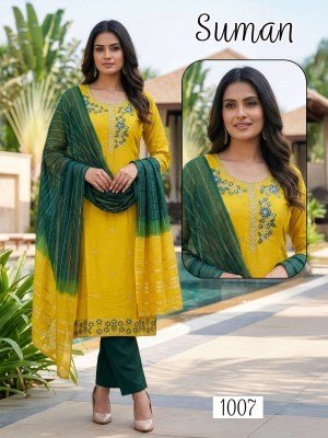 Suman Heavy Roman Silk Kurti Pant with Fancy Heavy Dobby Dupatta Set kurti pant with dupatta Catalogs