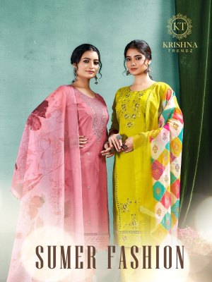 Sumer Fashion vol 1 by Krishna Trendz roman silk fancy readymade suit catalogue at low rate readymade suit catalogs