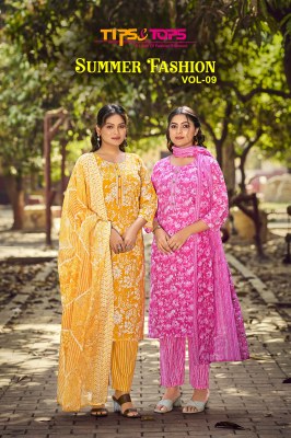 Summer Fashion vol 9 by Tips and tops cotton printed straight top bottom and dupatta catalogue at affordable rate  wholesale catalogs