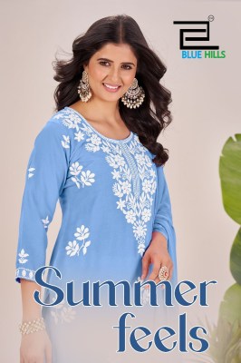 Summer Frrls by Blue Hills reyon embroidered short top bottom and dupatta collection at affordable rate wholesale catalogs