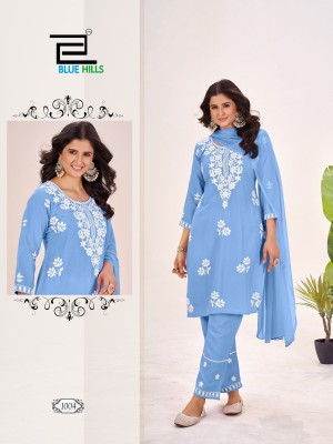 Summer Frrls by Blue Hills reyon embroidered short top bottom and dupatta collection at affordable rate readymade suit catalogs