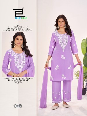 Summer Frrls by Blue Hills reyon embroidered short top bottom and dupatta collection at affordable rate readymade suit catalogs
