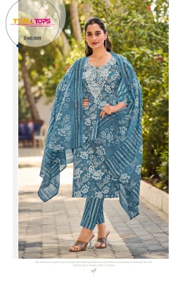 Summer Saga by Tips and tops Embroidered cotton printed top bottom with dupatta set collection at low range  readymade suit catalogs