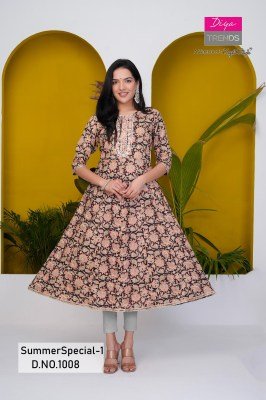 Summer special vol 1 by Diya trends Pure Cotton with kali Gowns Kurti collection with affordable rate kurtis catalogs