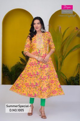 Summer special vol 1 by Diya trends Pure Cotton with kali Gowns Kurti collection with affordable rate kurtis catalogs