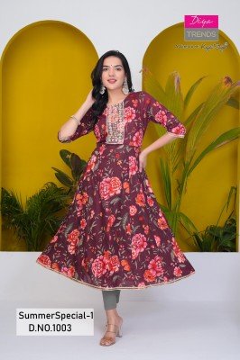 Summer special vol 1 by Diya trends Pure Cotton with kali Gowns Kurti collection with affordable rate kurtis catalogs