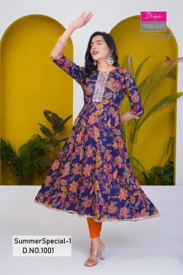 Summer special vol 1 by diya trends Pure Cotton Kali gown kurti collection in affordable rate Diya Trends