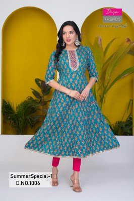 Summer special vol 1 by diya trends Pure Cotton Kali gown kurti collection in affordable rate kurtis catalogs