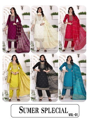 Summer vol 1 by Padmavati Vichitra silk chanderi work top bottom with dupatta catalogue in amavi expo readymade suit catalogs