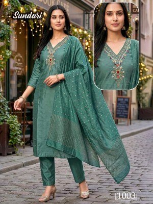 Sundari Heavy Shimmer Roman Silk Handwork Kurti Pant with Banarasi Jacquard Dupatta kurti pant with dupatta Catalogs