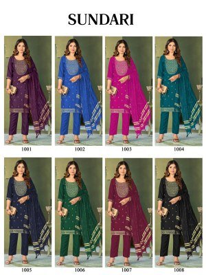 Sundari Kurti Pant Dupatta Set Malai Crape Top And  Bottom with Pure Viscose Dupatta And Heavy Embroidery Wholesale kurti pant with dupatta Catalogs