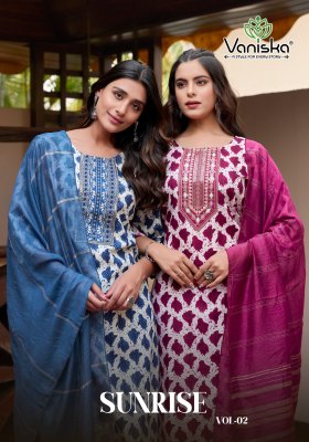 Sunrise vol 2 by Vaniska capsule foil printed embroidered top bottom and dupatta catalogue at budget rate wholesale catalogs