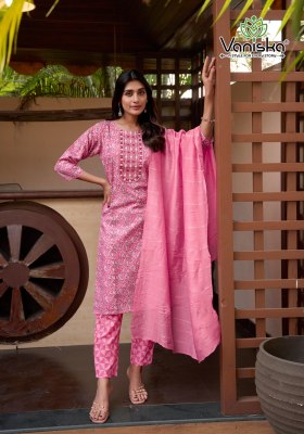 Sunrise vol 2 by Vaniska capsule foil printed embroidered top bottom and dupatta catalogue at budget rate readymade suit catalogs