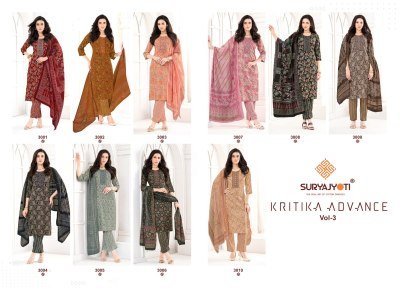 Suryajyoti Kritika Advance Vol 3 Readymade Rayon Capsule Print Suits readymade suit catalogs