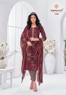 Suryajyoti Nikhaar Vol 13 Pure Cotton Kurti Pant with Dupatta Printed And Neck Embroidery Tie Work Wholesale kurti pant with dupatta Catalogs