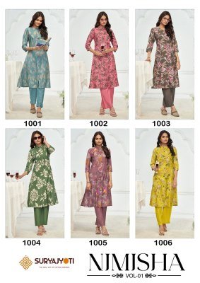 Suryajyoti Nimisha Vol-1  New Collection A Line Kurti With Pant Cord Set Wholesale  co ord set catalogs