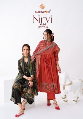 Suryajyoti Nirvi Stitch Vol-2 Anarkali Pure Roman Modal Silk 3-Piece Suit 