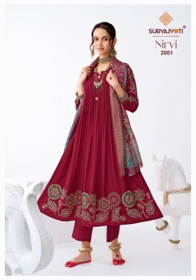 Suryajyoti Nirvi Stitch Vol-2 Anarkali Pure Roman Modal Silk 3-Piece Suit kurti pant with dupatta Catalogs