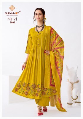 Suryajyoti Nirvi Stitch Vol-2 Anarkali Pure Roman Modal Silk 3-Piece Suit kurti pant with dupatta Catalogs
