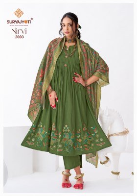 Suryajyoti Nirvi Stitch Vol-2 Anarkali Pure Roman Modal Silk 3-Piece Suit kurti pant with dupatta Catalogs