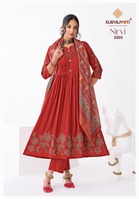 Suryajyoti Nirvi Stitch Vol-2 Anarkali Pure Roman Modal Silk 3-Piece Suit kurti pant with dupatta Catalogs