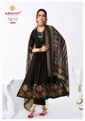 Suryajyoti Nirvi Stitch Vol-2 Anarkali Pure Roman Modal Silk 3-Piece Suit kurti pant with dupatta Catalogs