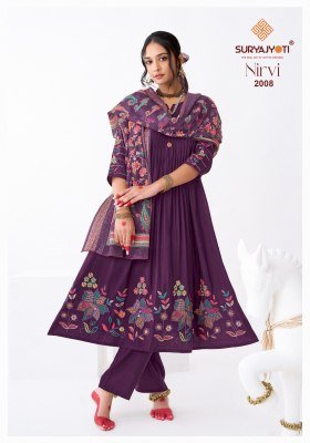 Suryajyoti Nirvi Stitch Vol-2 Anarkali Pure Roman Modal Silk 3-Piece Suit kurti pant with dupatta Catalogs