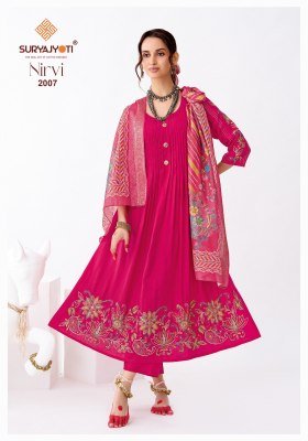 Suryajyoti Nirvi Stitch Vol-2 Anarkali Pure Roman Modal Silk 3-Piece Suit kurti pant with dupatta Catalogs