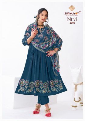 Suryajyoti Nirvi Stitch Vol-2 Anarkali Pure Roman Modal Silk 3-Piece Suit kurti pant with dupatta Catalogs
