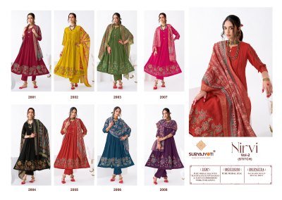 Suryajyoti Nirvi Stitch Vol-2 Anarkali Pure Roman Modal Silk 3-Piece Suit kurti pant with dupatta Catalogs