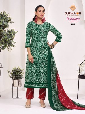 Suryajyoti Pehnava Vol-11 Batik Print Pure Cotton 3-Piece Suit Set kurti pant with dupatta Catalogs