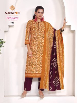 Suryajyoti Pehnava Vol-11 Batik Print Pure Cotton 3-Piece Suit Set kurti pant with dupatta Catalogs