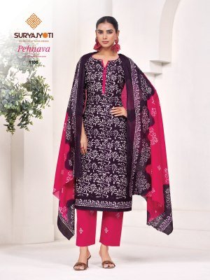 Suryajyoti Pehnava Vol-11 Batik Print Pure Cotton 3-Piece Suit Set kurti pant with dupatta Catalogs