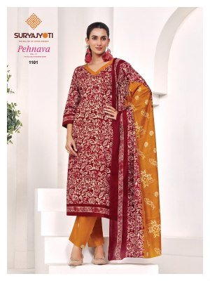 Suryajyoti Pehnava Vol-11 Batik Print Pure Cotton 3-Piece Suit Set kurti pant with dupatta Catalogs