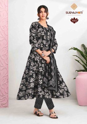 Suryajyoti Rashi Vol 3 Heavy Cotton Printed Anarkali Style Kurti with Sleeves  Printed Cotton Pant And Dupatta Set Wholesale kurtis catalogs