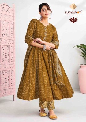 Suryajyoti Rashi Vol 3 Heavy Cotton Printed Anarkali Style Kurti with Sleeves  Printed Cotton Pant And Dupatta Set Wholesale kurtis catalogs