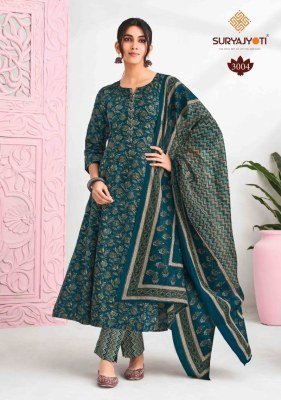 Suryajyoti Rashi Vol 3 Heavy Cotton Printed Anarkali Style Kurti with Sleeves  Printed Cotton Pant And Dupatta Set Wholesale kurtis catalogs