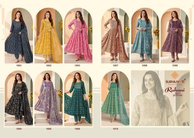 Suryajyoti Ruhani Vol 1 Heavy Rayon Capsule Print Kurti Pant with Chanderi Digital Print Dupatta kurti pant with dupatta Catalogs