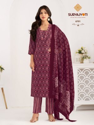 Suryajyoti Trendy Cotton Vol 67 Pure Cotton Printed Kurti Pant Dupatta Set Wholesale kurtis catalogs