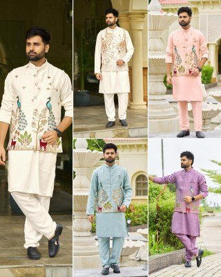Swagat 3 0 Premium Malai Satin Kurta Koti Pyjama Set  Heavy Embroidered Koti Wholesale kurta pajama