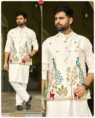 Swagat 3 0 Premium Malai Satin Kurta Koti Pyjama Set  Heavy Embroidered Koti Wholesale kurta pajama