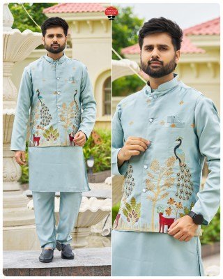 Swagat 3 0 Premium Malai Satin Kurta Koti Pyjama Set  Heavy Embroidered Koti Wholesale kurta pajama