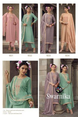 Swarnika by Fourdots Viscors Muslin jarkan work unstitched suit catalogue at affordable rate salwar kameez catalogs