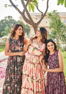 Swish present Be Rich 4 new fancy printed cotton flaired gown style kurti catalogue  kurtis catalogs