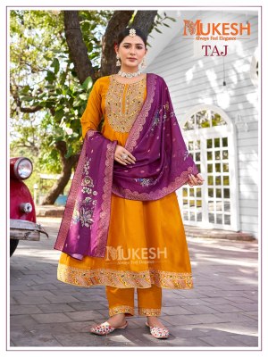 TAJ Present Pure silk Heavy Embroidered Fancy Top bottom and Dupatta Collection at Affordable rate fancy Anarkali suit catalogs