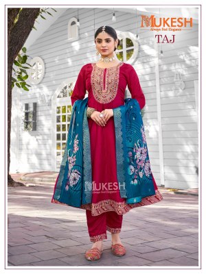 TAJ Present Pure silk Heavy Embroidered Fancy Top bottom and Dupatta Collection at Affordable rate fancy Anarkali suit catalogs
