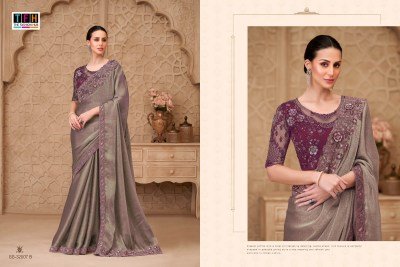 TFH Silver Screen-22 SS-32007 Metal Blue Satin Crush Georgette Saree with Tussar Silk Blouse sarees catalogs
