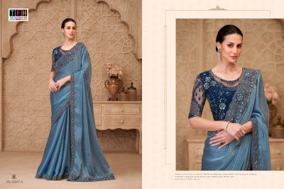 TFH Silver Screen-22 SS-32007 Metal Blue Satin Crush Georgette Saree with Tussar Silk Blouse sarees catalogs